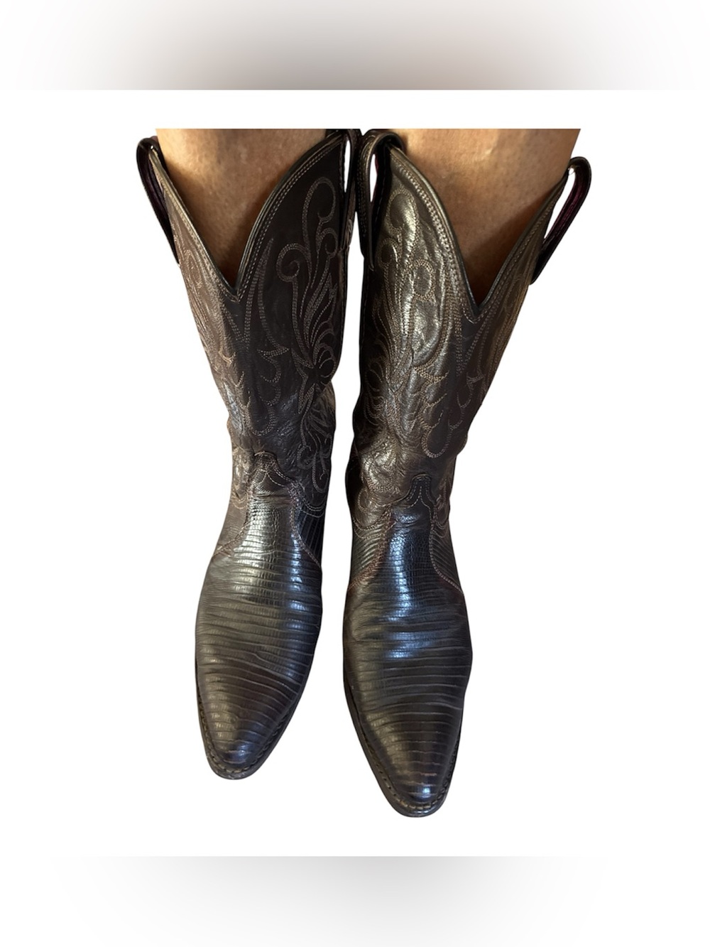 Vintage Dan Post Black Western Cowboy Boots with Embossed Stitching